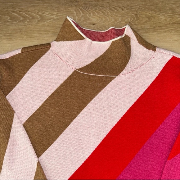 Anthropologie Colorblock Funnel-Neck Sweater in Red, Pink, Brown, Cream - Picture 4 of 5